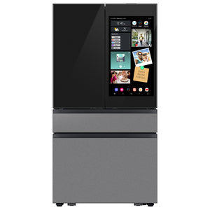 Samsung Bespoke Standard-Depth Family Hub 28.6-cu ft 4 -Door Smart Compatible French Door Refrigerator with Dual Ice Maker with Water Dispenser ( Charcoal Glass Top with Stainless Steel Bottom Panels ) ENERGY STAR Certified