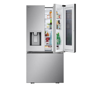 LG Standard-Depth InstaView 24.5-cu ft 3 -Door Smart Compatible French Door Refrigerator with Dual Ice Maker with Water and Ice Dispenser and Door within Door ( PrintProof Stainless Steel )