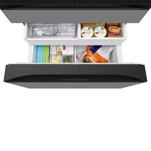 Samsung Bespoke Counter-Depth Family Hub 22.5-cu ft 4 -Door Smart Compatible French Door Refrigerator with Dual Ice Maker with Water Dispenser and Door within Door ( Charcoal Glass Top with Stainless Steel Bottom Panels ) ENERGY STAR Certified