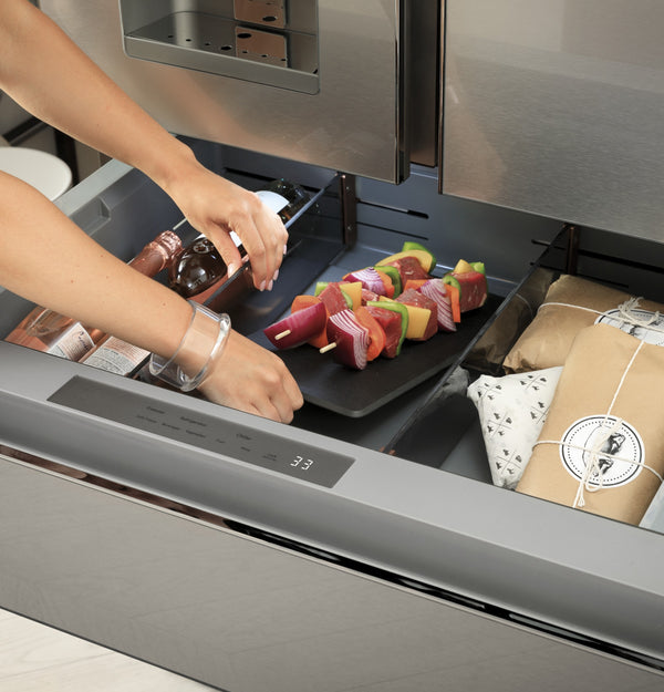 Cafe Standard-Depth 27.8-cu ft 4 -Door Smart Compatible French Door Refrigerator with Ice Maker with Water and Ice Dispenser ( Matte Black ) ENERGY STAR Certified