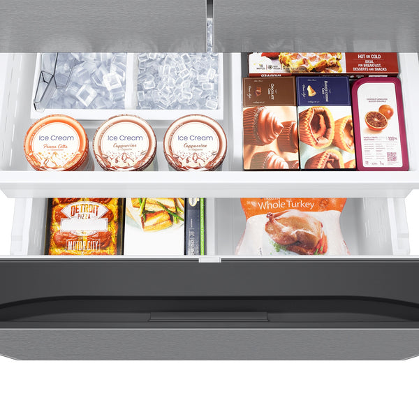 Samsung Standard-Depth Mega Capacity 30.5-cu ft 3 -Door Smart Compatible French Door Refrigerator Triple with Water and Ice Dispenser ( Fingerprint Resistant Stainless Steel ) ENERGY STAR Certified