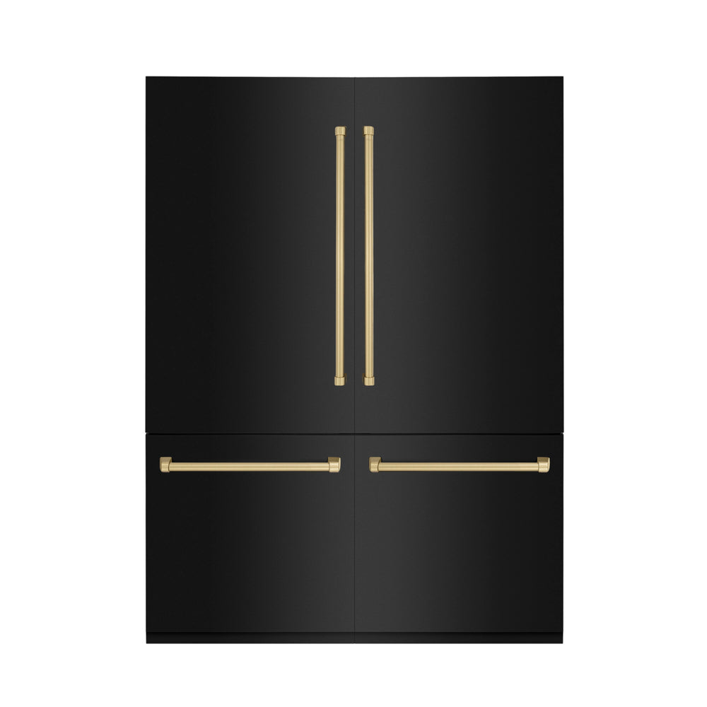ZLINE KITCHEN & BATH Counter-Depth 32.2-cu ft 4 -Door Built-In French Door Refrigerator with Ice Maker with Water Dispenser ( Black Stainless Steel with Champagne Bronze accent Handles ) ENERGY STAR Certified