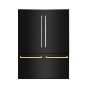 ZLINE KITCHEN & BATH Counter-Depth 32.2-cu ft 4 -Door Built-In French Door Refrigerator with Ice Maker with Water Dispenser ( Black Stainless Steel with Champagne Bronze accent Handles ) ENERGY STAR Certified