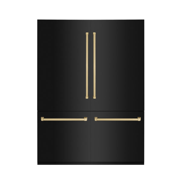 ZLINE KITCHEN & BATH Counter-Depth 32.2-cu ft 4 -Door Built-In French Door Refrigerator with Ice Maker with Water Dispenser ( Black Stainless Steel with Champagne Bronze accent Handles ) ENERGY STAR Certified