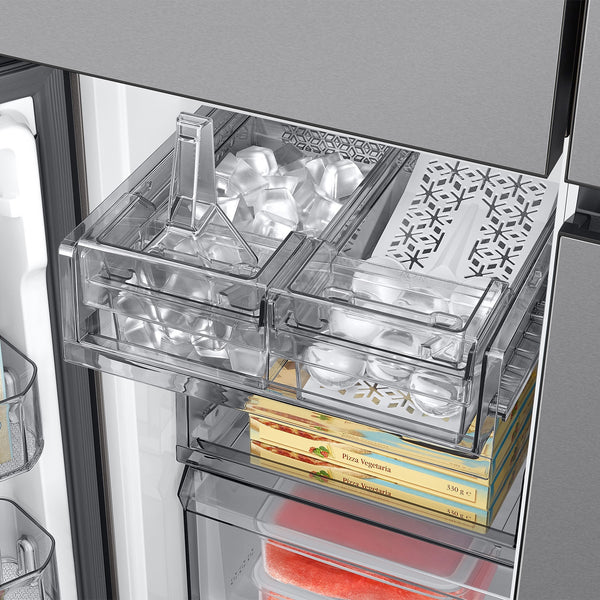 Samsung Bespoke Counter-Depth Beverage Center 23.5-cu ft 4 -Door Smart Compatible French Door Refrigerator with Dual Ice Maker with Water Dispenser and Door within Door ( Stainless Steel ) ENERGY STAR Certified