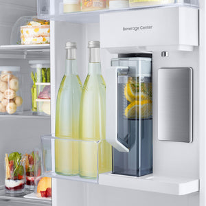 Samsung Bespoke Beverage Center 28-cu ft Side-by-Side Refrigerator Smart Compatible with Dual Ice Maker and Water Dispenser ( White Glass ) ENERGY STAR Certified