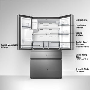Hisense PureFlat Standard-Depth 25.6-cu ft 4 -Door Smart Compatible French Door Refrigerator with Ice Maker with Water and Ice Dispenser ( Stainless steel ) ENERGY STAR Certified