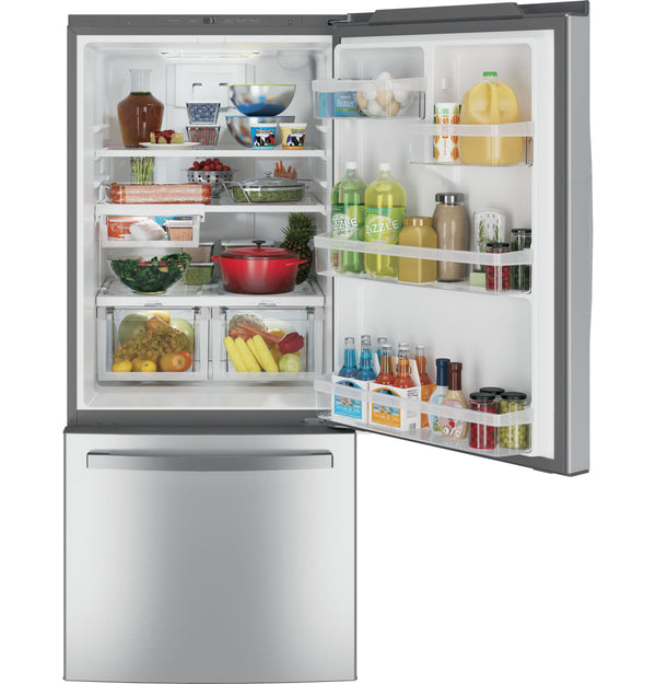 GE 20.9-cu ft Standard-Depth Bottom-Freezer Refrigerator with Ice Maker ( Stainless steel ) ENERGY STAR Certified