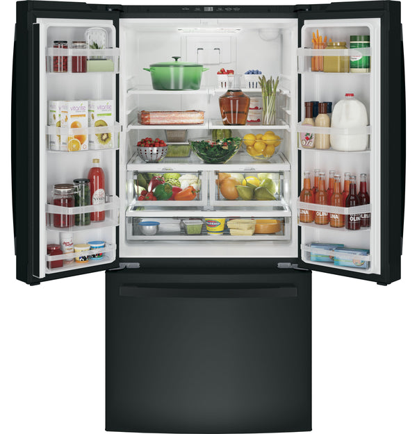 GE Standard-Depth 24.8-cu ft 3 -Door French Door Refrigerator with Ice Maker with Water Dispenser ( Black ) ENERGY STAR Certified
