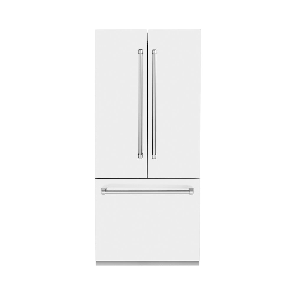 ZLINE KITCHEN & BATH Counter-Depth 19.6-cu ft 3 -Door Built-In French Door Refrigerator with Ice Maker with Water Dispenser ( Stainless Steel with White Matte Panel and Stainless Steel Handle ) ENERGY STAR Certified