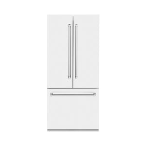 ZLINE KITCHEN & BATH Counter-Depth 19.6-cu ft 3 -Door Built-In French Door Refrigerator with Ice Maker with Water Dispenser ( Stainless Steel with White Matte Panel and Stainless Steel Handle ) ENERGY STAR Certified