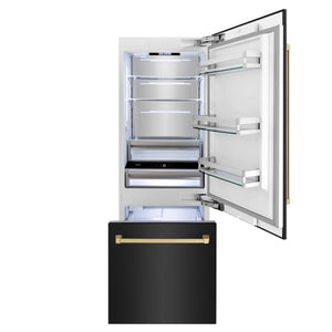 ZLINE KITCHEN & BATH 16.1-cu ft Counter-Depth Built-In Bottom-Freezer Refrigerator with Ice Maker ( Black Stainless Steel with Champagne Bronze accent Handles ) ENERGY STAR Certified