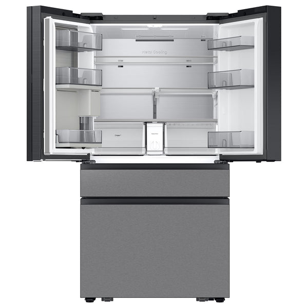 Samsung Bespoke Counter-Depth Family Hub 22.5-cu ft 4 -Door Smart Compatible French Door Refrigerator with Dual Ice Maker with Water Dispenser and Door within Door ( Charcoal Glass Top with Stainless Steel Bottom Panels ) ENERGY STAR Certified