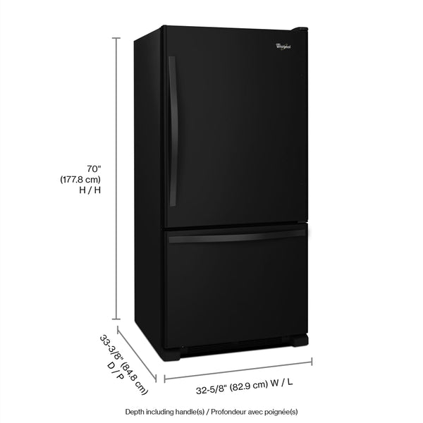 Whirlpool 22.07-cu ft Standard-Depth Bottom-Freezer Refrigerator with Ice Maker ( Black ) ENERGY STAR Certified