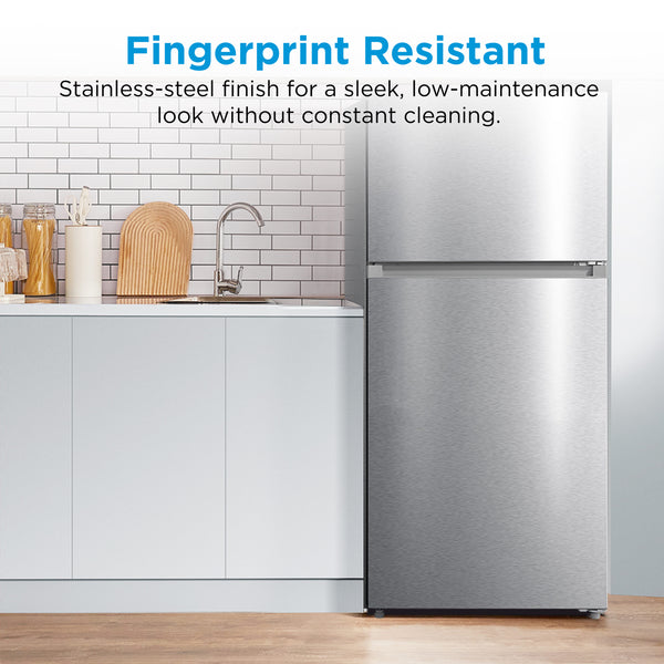 Midea Fingerprint Resistant 14.2-cu ft Counter-Depth Top-Freezer Refrigerator ( Stainless Steel ) Garage Ready ENERGY STAR Certified
