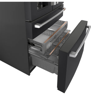 Cafe Standard-Depth 27.8-cu ft 4 -Door Smart Compatible French Door Refrigerator with Ice Maker with Water and Ice Dispenser ( Matte Black ) ENERGY STAR Certified