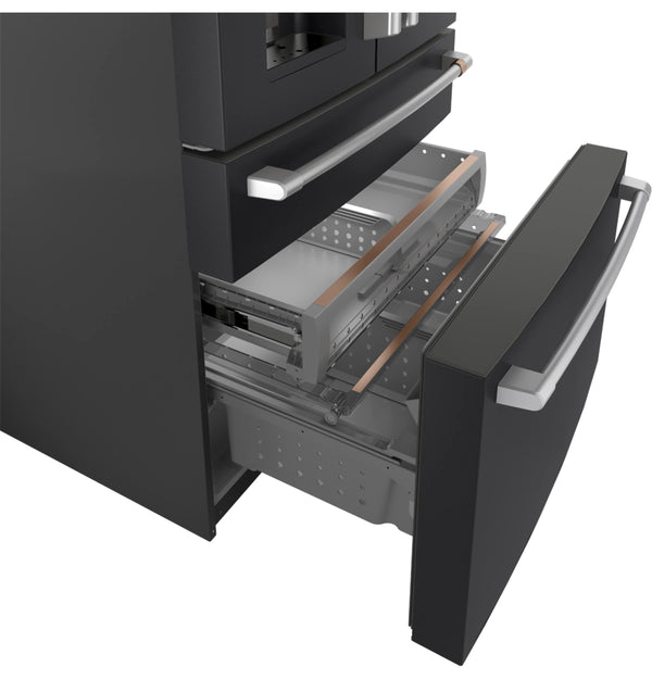 Cafe Standard-Depth 27.8-cu ft 4 -Door Smart Compatible French Door Refrigerator with Ice Maker with Water and Ice Dispenser ( Matte Black ) ENERGY STAR Certified