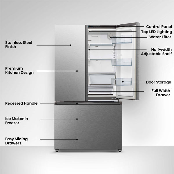 Hisense PureFlat Standard-Depth 26.6-cu ft 3 -Door French Door Refrigerator with Ice Maker with Water Dispenser ( Fingerprint resistant stainless steel ) ENERGY STAR Certified
