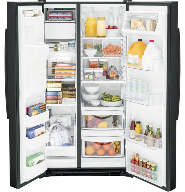 GE 25.3-cu ft Side-by-Side Refrigerator with Ice Maker ,Water and Ice Dispenser ( Black )