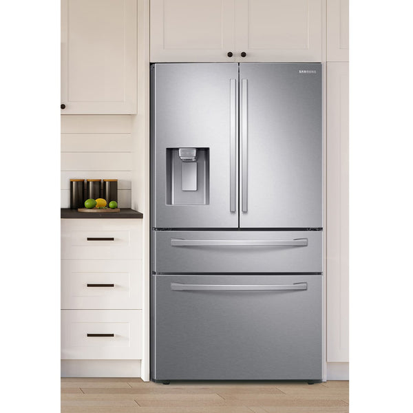Samsung Standard-Depth with FlexZone Drawer 28-cu ft 4 -Door Smart Compatible French Door Refrigerator with Ice Maker with Water and Ice Dispenser ( Stainless Steel ) ENERGY STAR Certified