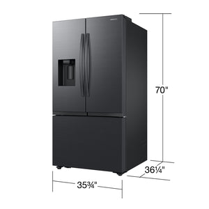 Samsung Standard-Depth Mega Capacity 30.5-cu ft 3 -Door Smart Compatible French Door Refrigerator Triple with Water and Ice Dispenser ( Matte Black Stainless ) ENERGY STAR Certified