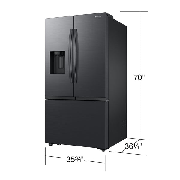 Samsung Standard-Depth Mega Capacity 30.5-cu ft 3 -Door Smart Compatible French Door Refrigerator Triple with Water and Ice Dispenser ( Matte Black Stainless ) ENERGY STAR Certified