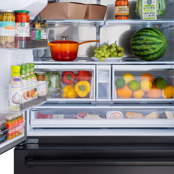 ZLINE KITCHEN & BATH Standard-Depth 28.9-cu ft 3 -Door French Door Refrigerator with Ice Maker with Water and Ice Dispenser ( Black Stainless Steel with Black Stainless Steel Handle ) ENERGY STAR Certified