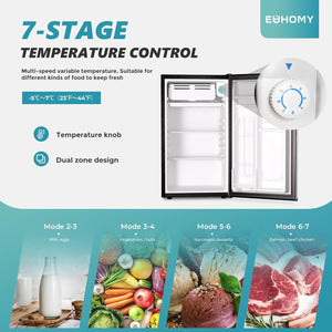 Euhomy  3.2 Cu.Ft Single Door Mini Fridge with Freezer in Sliver