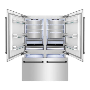 ZLINE KITCHEN & BATH Counter-Depth Autograph Edition 32.2-cu ft 4 -Door Built-In French Door Refrigerator with Dual Ice Maker with Water Dispenser ( Stainless Steel with Matte Black Handles ) ENERGY STAR Certified