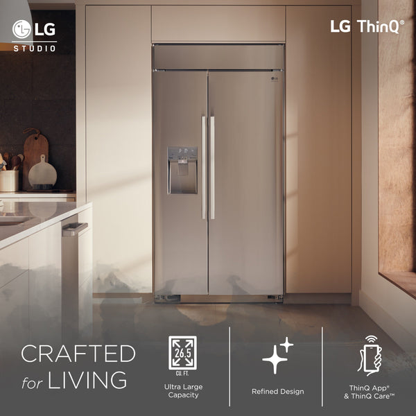 LG STUDIO 25.6-cu ft Counter-Depth Side-by-Side Refrigerator Built-In Smart Compatible with Ice Maker ,Water and Ice Dispenser ( Stainless Steel )