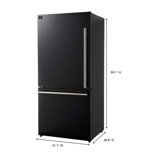 FORNO Milano Espresso 17.2-cu ft Counter-Depth Bottom-Freezer Refrigerator with Ice Maker ( Black ) ENERGY STAR Certified