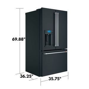 Cafe Standard-Depth 27.8-cu ft 3 -Door Smart Compatible French Door Refrigerator with Ice Maker with Water and Ice Dispenser ( Matte Black with Brushed Stainless Handles ) ENERGY STAR Certified