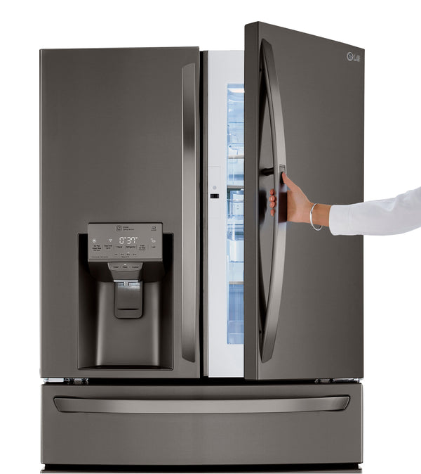 LG Standard-Depth 29.5-cu ft 4 -Door Smart Compatible French Door Refrigerator with Dual Ice Maker with Water and Ice Dispenser and Door within Door ( Printproof Black Stainless Steel ) ENERGY STAR Certified