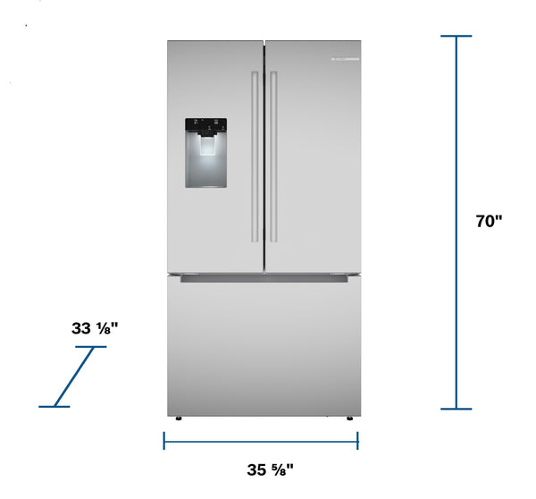 Bosch Fastest Ice Maker Standard-Depth 300 Series 26-cu ft 3 -Door Smart Compatible French Door Refrigerator with Ice Maker with Water and Ice Dispenser ( Stainless Steel ) ENERGY STAR Certified