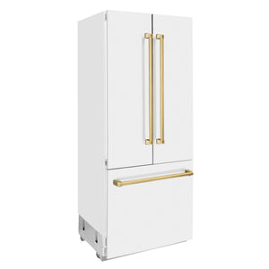 ZLINE KITCHEN & BATH Counter-Depth 19.6-cu ft 3 -Door Built-In French Door Refrigerator with Ice Maker with Water Dispenser ( Stainless Steel with a White Matte door and Polished Gold Handle ) ENERGY STAR Certified