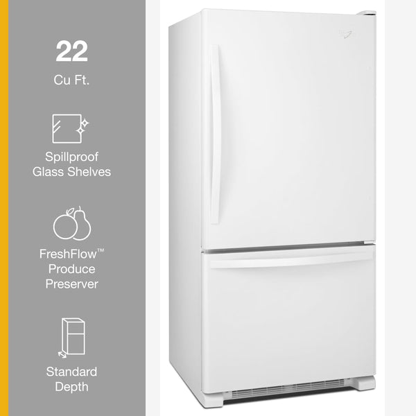 Whirlpool 22.07-cu ft Standard-Depth Bottom-Freezer Refrigerator with Ice Maker ( White ) ENERGY STAR Certified