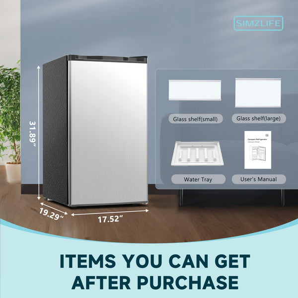 SIMZLIFE 3.2-cu ft Mini Fridge with Freezer ( Silver ) Garage Ready
