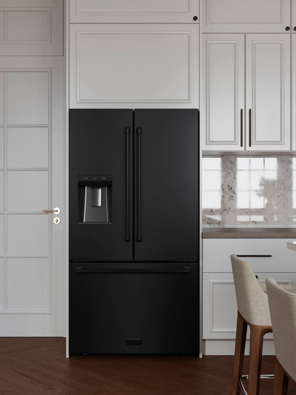 ZLINE KITCHEN & BATH Standard-Depth 28.9-cu ft 3 -Door French Door Refrigerator with Ice Maker with Water and Ice Dispenser ( Black Stainless Steel with Black Stainless Steel Handle ) ENERGY STAR Certified