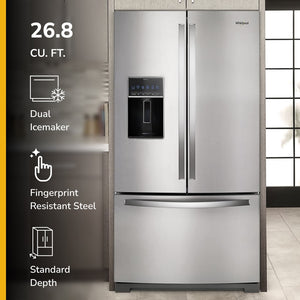 Whirlpool Standard-Depth 26.8-cu ft 3 -Door French Door Refrigerator with Dual Ice Maker with Water and Ice Dispenser ( Fingerprint Resistant Black Stainless ) ENERGY STAR Certified